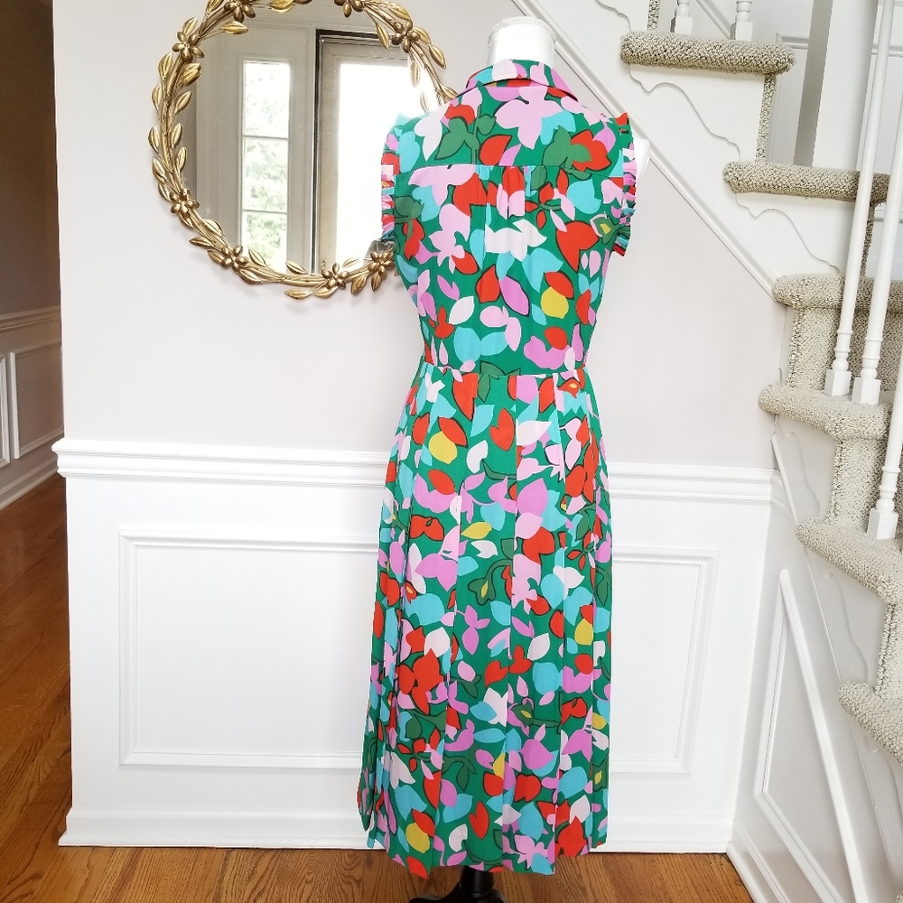 J. Crew Green Multi Floral Print Sleeveless Midi Dress - Picture 6 of 7